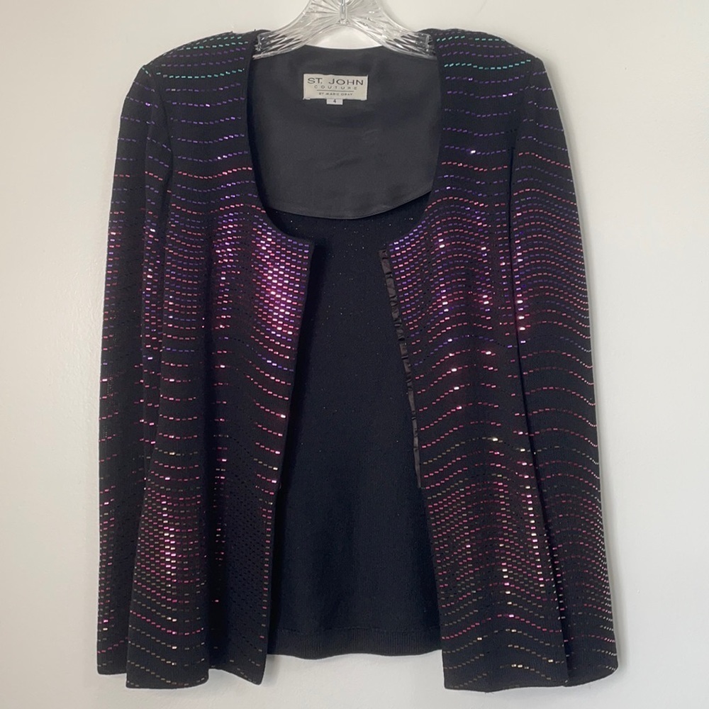 St. John Couture Metallic Knit Blazer Jacket Size 4 - Picture 3 of 10